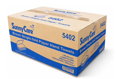 SunnyCare  #5402 Brown Big Single Fold Paper Hand Towels 250/pk ;16pks 4000/Cs 