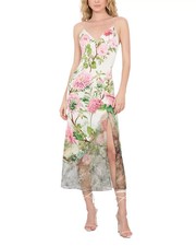 ALICE & OLIVIA (12)JULIETTA CUTAWAY LACE TRIM FLORAL PRINTMIDI DRESS NWTMSRP$495