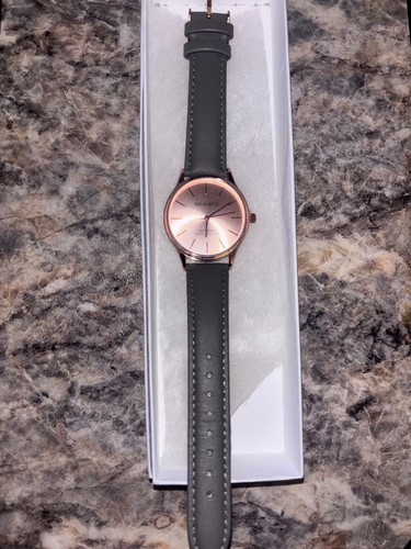 Monroe By Maestro Classique Rose Gold Tone Round Case Gray Leather Band Watch
