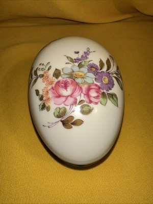Vintage Shackman Japan Porcelain Egg Trinket Box Floral & Gold Gilded Easter