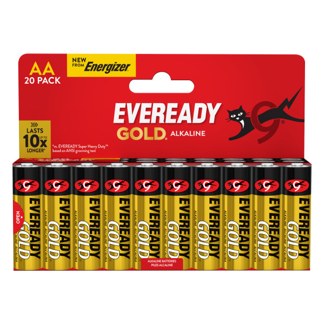 Eveready AA Alkaline Gold Batteries 20 x Reliable Power for Everyday Electronics