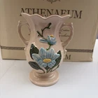 Vintage Hull Art Pottery Vase H5-6.5" Double Handled Blue Magnolias Mid-Century