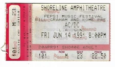 AC/DC & LA Guns 6/14/91 Shoreline Amphitheatre Rare Ticket Stub