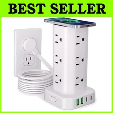 Multi-Outlet Power Strip Tower with Smart USB Fast Charging