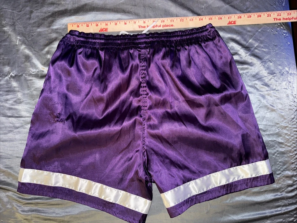 🔥Rare XARA Purple Lg D7 Mens SOCCER Shorts Satin Silky GLANZ Jock Athletic Gym - Image 3 of 4