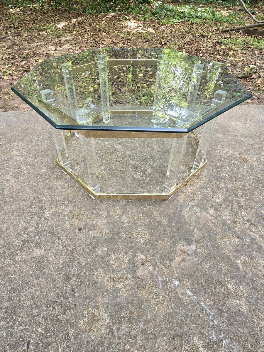 Vintage Charles Hollis Jones Brass Gold Tone and Lucite Octagonal