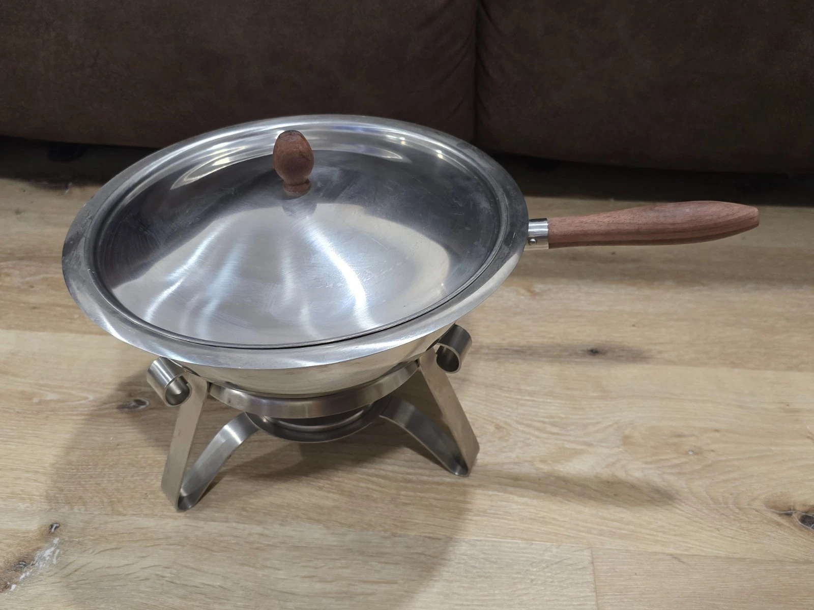 Vintage Stainless Steel Fondue Pot Set Teak Wood Handle Burner MCM Danish Style
Opens in a new windo