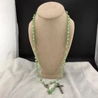 Vintage Rosary Green Glass Beaded Gold Tone N.Senhora Defatima