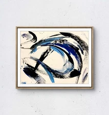 Laeknapes 14x11 Original Abstract Paper Museum Home Painting Artwork Azure Flow