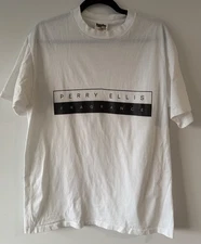 VINTAGE 90s Perry Ellis Fragrance Retro Promo Marquee T-Shirt - White / Large