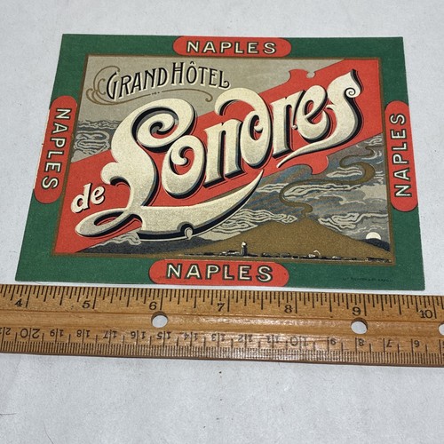 Antique Circa 1910 Grand Hotel de Londres Naples Italy Luggage Label Richter EX