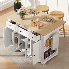 Kitchen Island on Wheels, Rolling Kitchen Storage Trolley with Worktop & Drawers