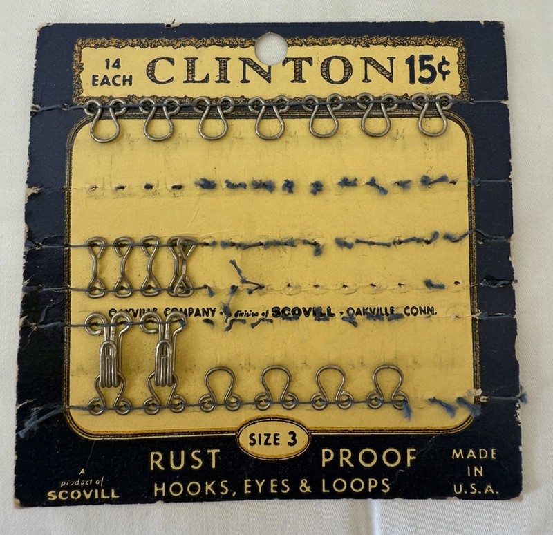 Collectible Vintage Clinton Black Hooks, Eyes & Loops - Size 3 MADE IN U.S.A. 