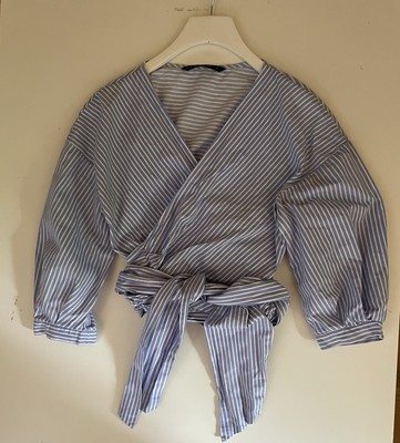 Zara Stripe Cropped Wrap Blouse Bluse Top Size S 38