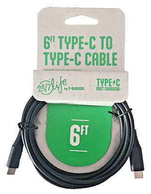 24/7 LIFE 6 FT. TYPE C TO TYPE C Tangle-Free Charging Cable Fast Charging(Black)
