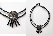 MARIA CALDERARA Collana Cammeo Vittoriano Perline Nere 17"