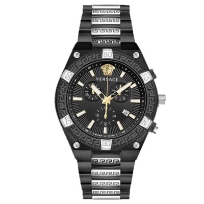 Versace Herren Armbanduhr SPORTY GRECA Chronograph schwarz, silber 46 mm VESO010