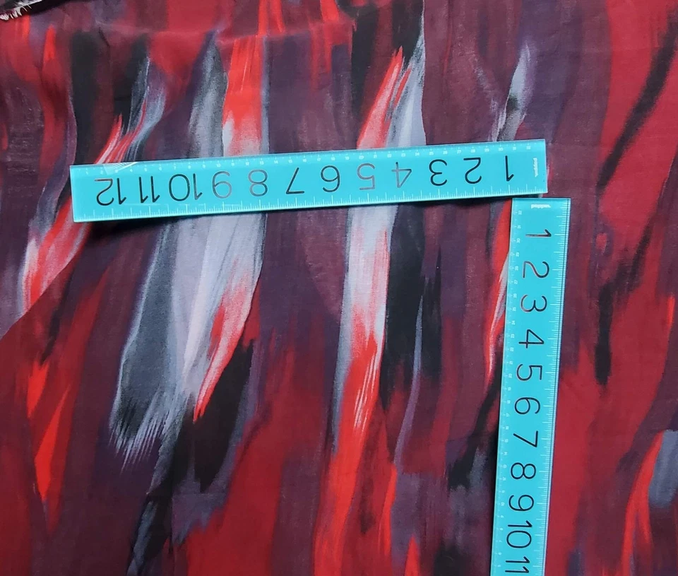 Red Blue Gray Brush strokes Polyester Chiffon crinkle Fabric  1  yd X 56" - Image 2 of 3