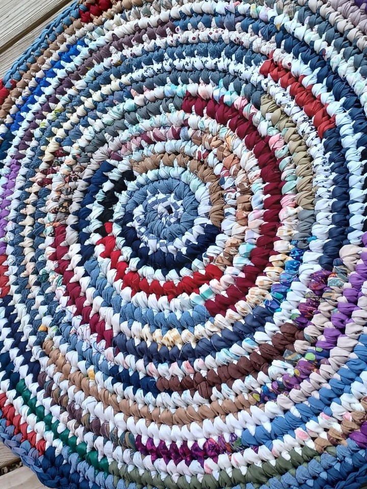 Handmade Crochet round multi colored spiral Rag Rug | eBay
