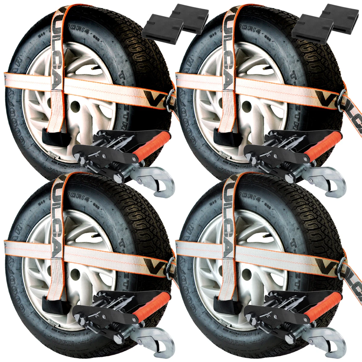 4 Scratch And Dent VULCAN Adjustable Loop Car Tie Downs, Snap Hook, 3300  lbs SWL