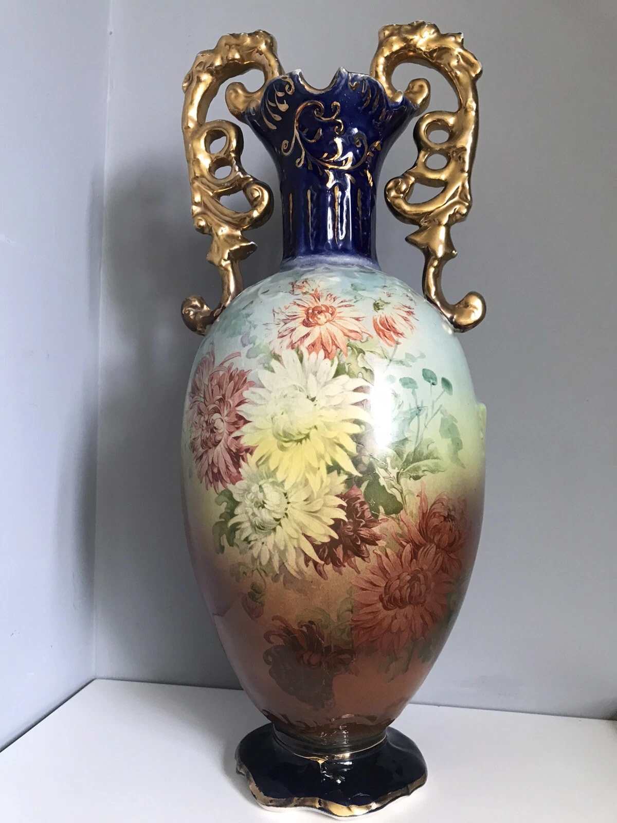 Large Ornate Vase With Floral Design CHIPPED BASE