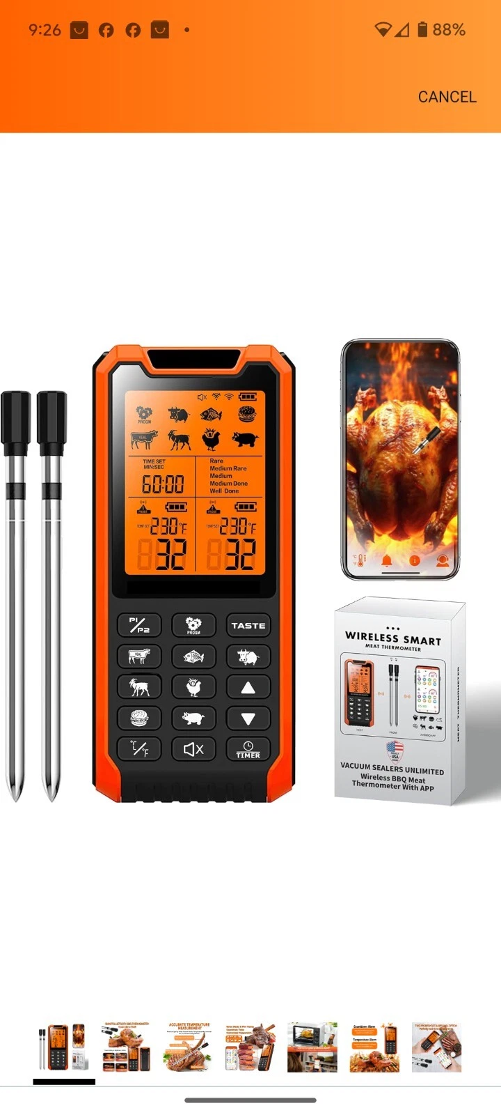 VACUUM SEALERS UNLIMITED Smart Bluetooth Meat Thermometer