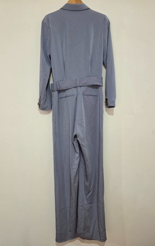 Lexi Jumpsuit AUS 8 US4 Rafaella Steel Blue Twill Satin NEW Plunge Neck Belted - Picture 5 of 9