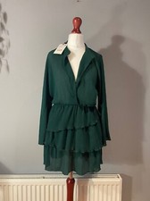 NEW ZARA PLEATED DRESS WITH RUFFLES Green SIZE S, BNWT