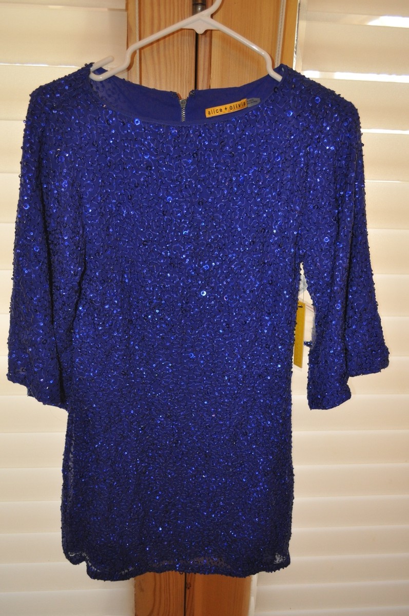 alice and olivia cobalt blue dress Alice + Olivia Mini NWT Size 0 Cobalt Blue Sequin Club Dress