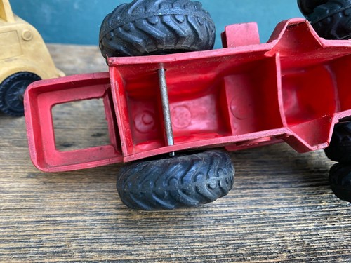 Vintage Red Auburn Rubber Tractor/ Bulldozer and Yellow Telephone Toy Truck - Picture 12 of 24
