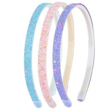 Glitter Headband, Plastic Cute Sparkly Non Slip Head Solid color stars 3pcs 