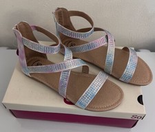 SO Youth Girl's Kinslee Gladiator Zip Up Sandals Tie Dye/Bling Memory Foam Sz 6