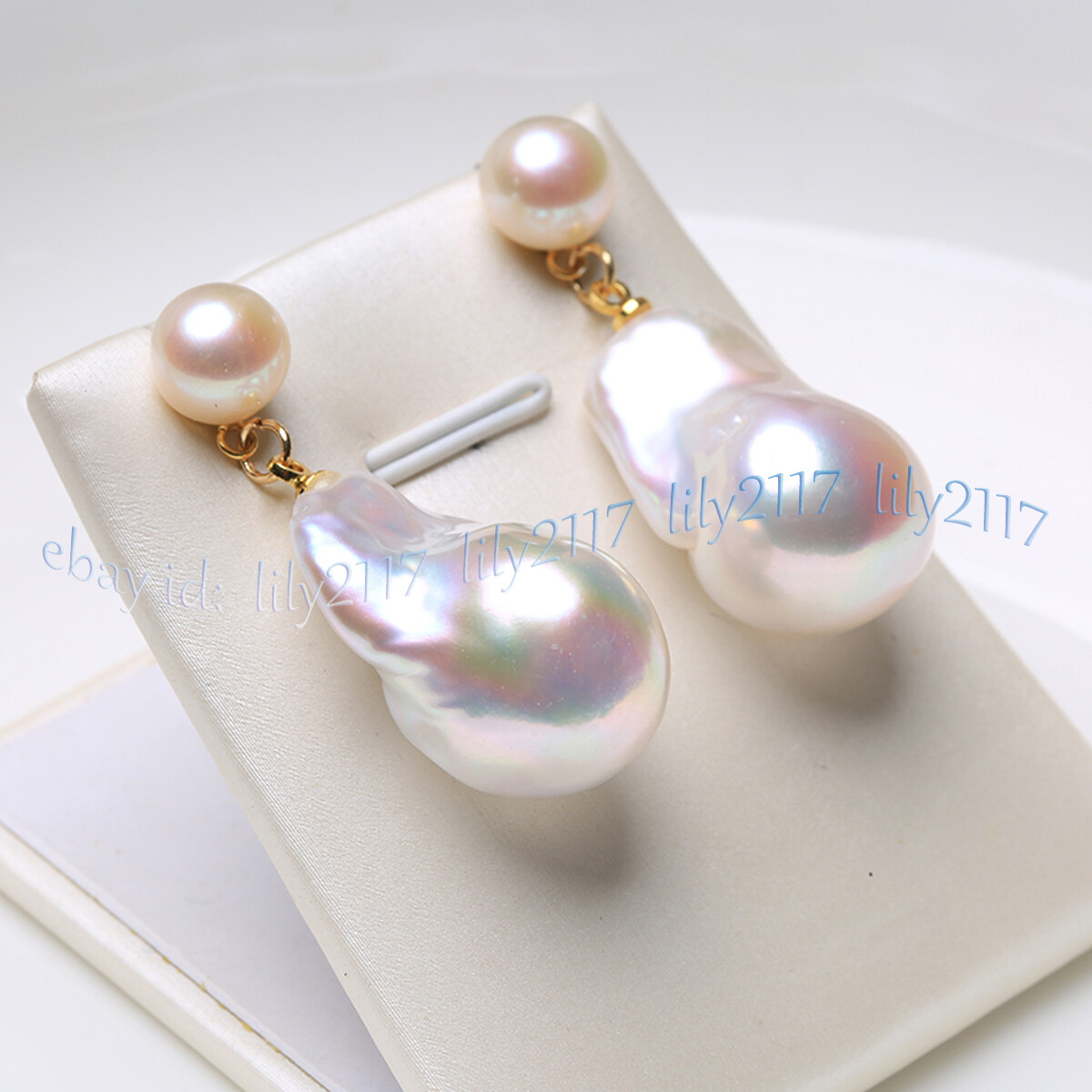 15-25mm Natural White Freshwater Baroque Pearl Dangle Earrings - Gold Stud, Screw Back 3 thumbnail image