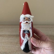 Vintage Primitive Folk Art 6.75" Santa Christmas Gourd Decor Hand Painted