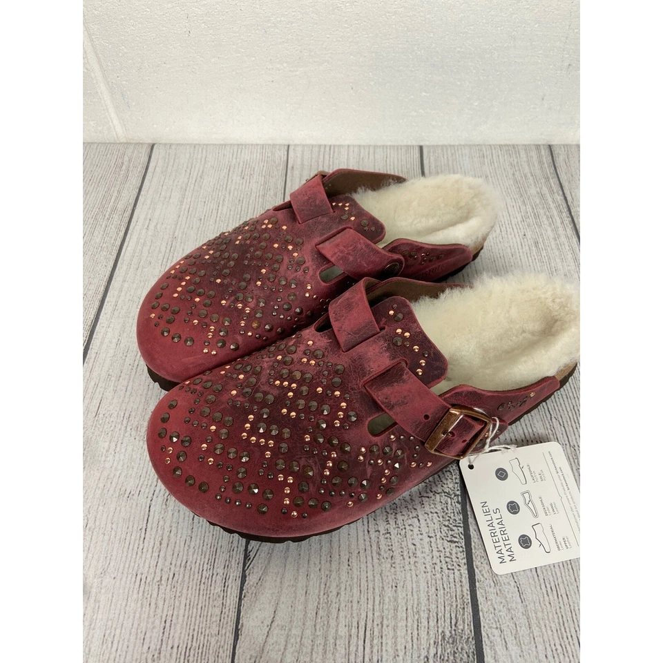 Zuecos Birkenstock Boston remaches Zinfandel piel de oveja EU38 US7 ajuste estrecho Foto 2 de 4