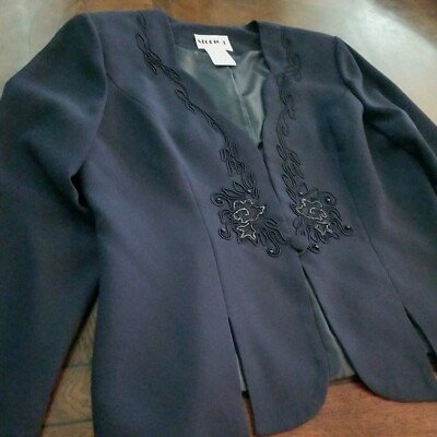 STUDIO I Jacket Size 16 Navy Blue Coat Easter Button Front Fancy Blazer Women's 