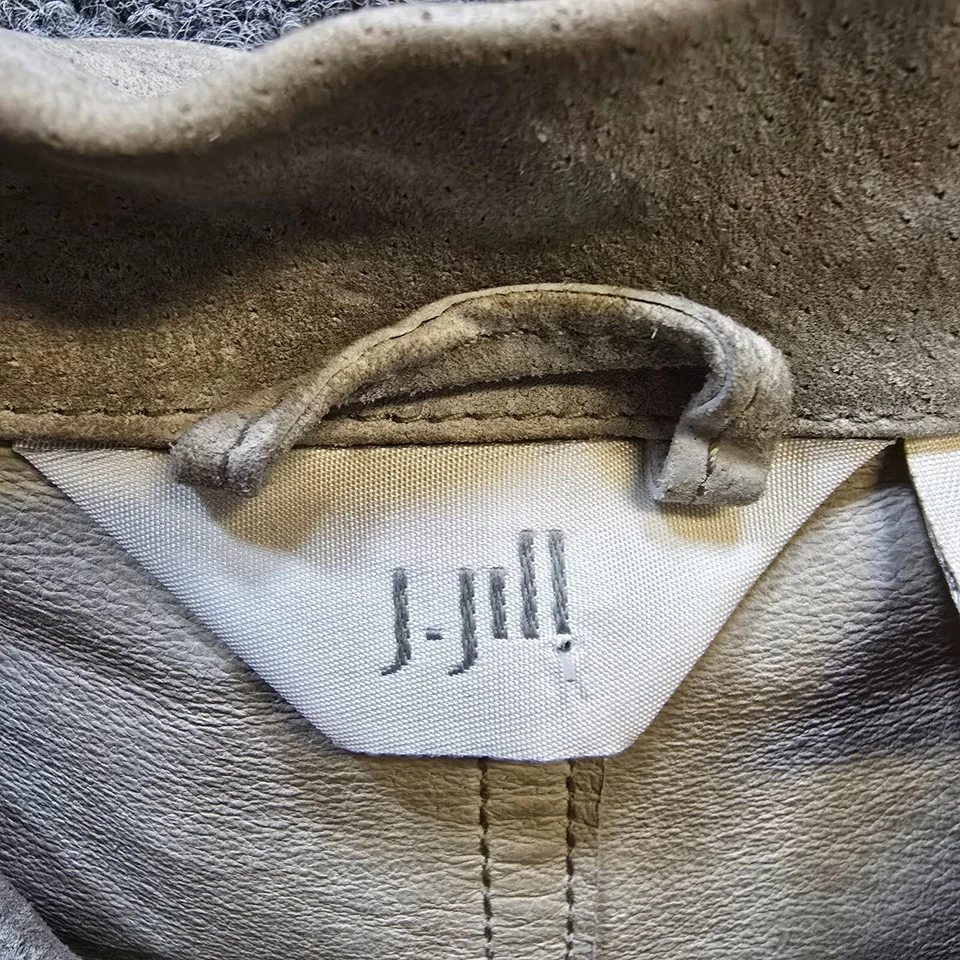 Top vintage Jill para mujer talla grande gris verde gamuza cuero botón manga larga Foto 3 de 4