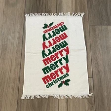 VTG Christmas Kitchen Terry Towel W/Fringe Merry Merry Merry Royal Treasure USA