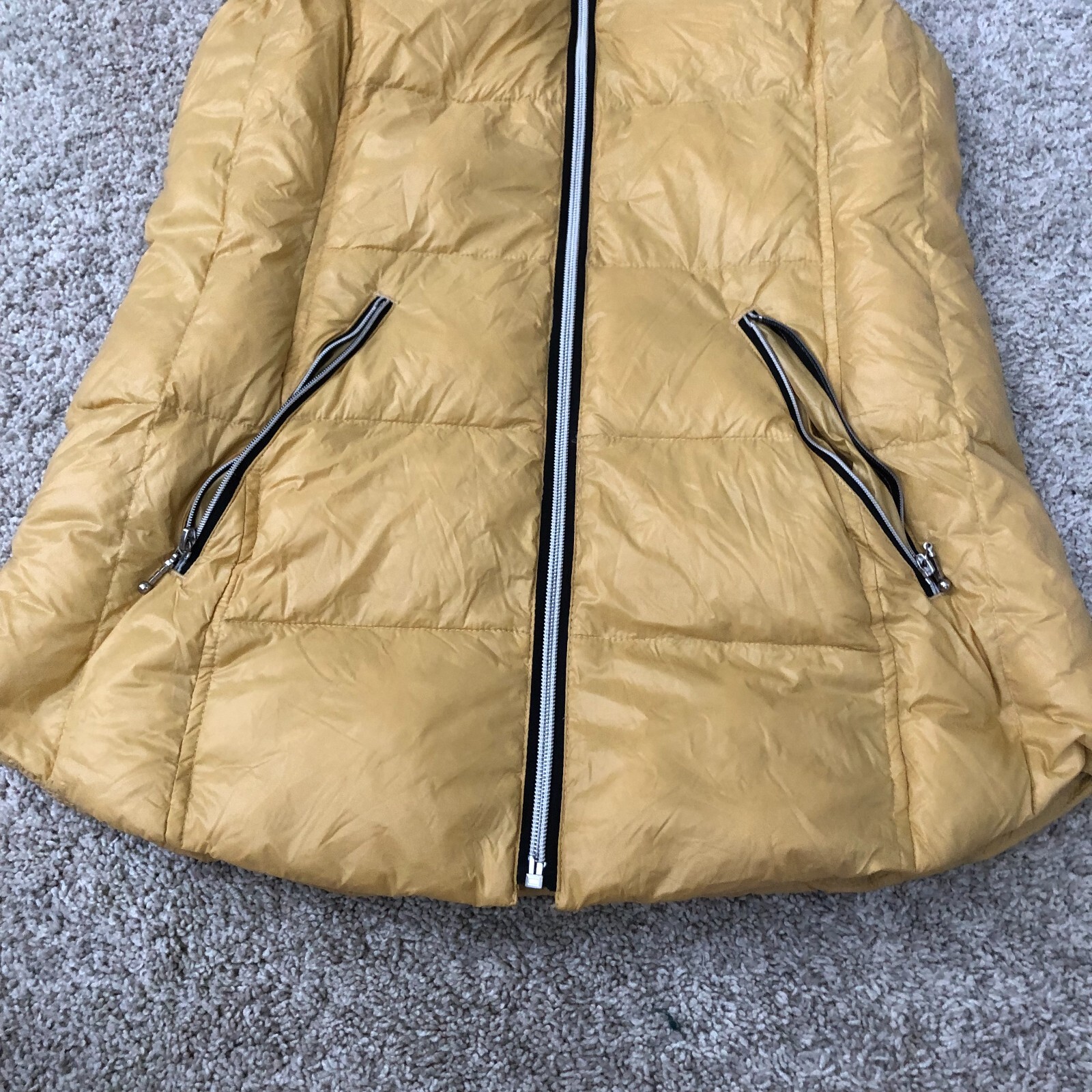 My Anorak Nylon Down Vest 50172CAM Sz S Mustard Yellow Nylon Puffer Hooded