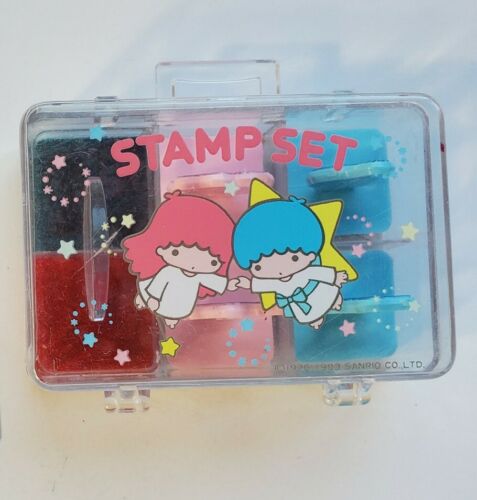 Kit completo de estampillas de goma Little Twin Stars vintage años 80 Sanrio 1983 4 piezas - Imagen 1 de 4