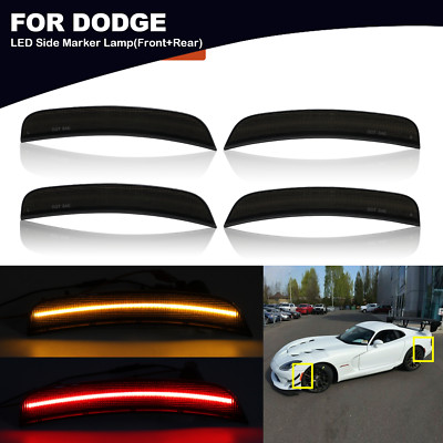 4PCS Rear + Front For Dodge Viper 13-17 Side Marker Light Smoke Housing Lamp SET