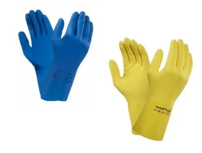 Ansell Strong Yellow / Blue Latex Rubber Household Kitchen Washing up Gloves