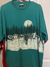 Vtg National Wildlife Habitat 1991 Turquoise T-shirt X-Large Moon Wolves AOP