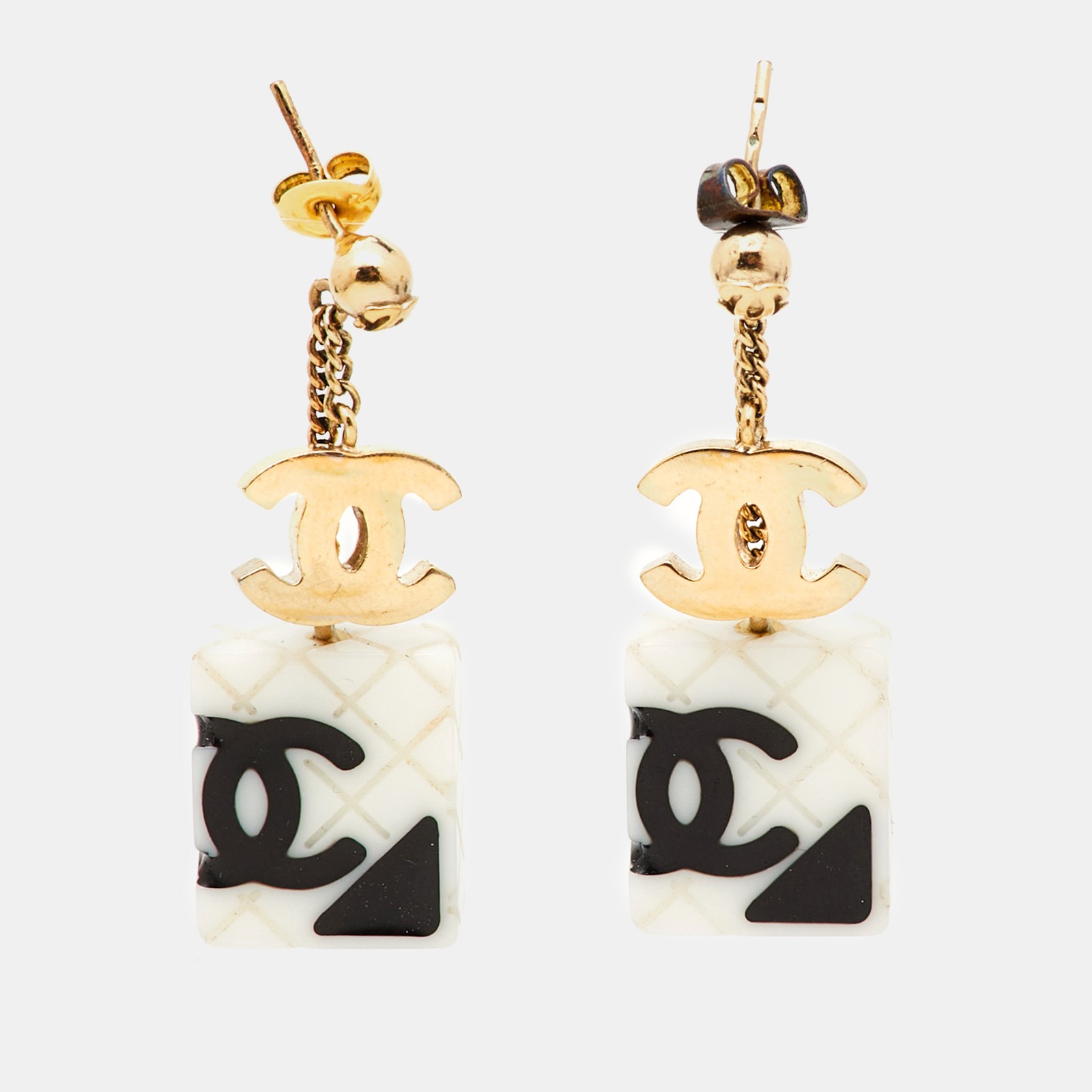 Chanel CC Logo Resin Gold Tone Hoop Earrings  