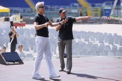 Claudio Baglioni Gianni Morandi performing at Olympic Stadium Rome- Old Photo