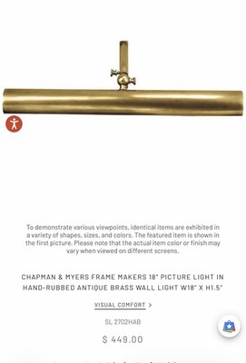 Chapman and Myer s Visual Comfort Frame Maker s 18  Picture Light