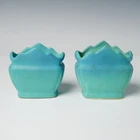 Pair of Van Briggle Pottery Ming Blue Tone Scalloped Planters