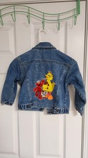 Y2K Sesame Street Embroidered Denim Jacket With Elmo And Big Bird 4T