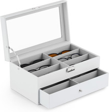 CO-Z Sunglasses Organizer with 12 Slots, Leather Eyeglasses Storage Box for Wome