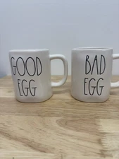 Rae Dunn By Magenta COFFEE AND TEA Mug Set Ceramic Good Egg Bad Egg #56